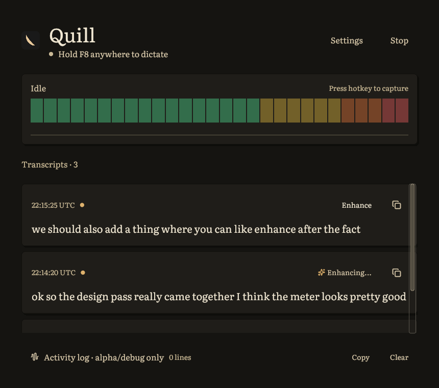Quill live view showing the enhancing stage
